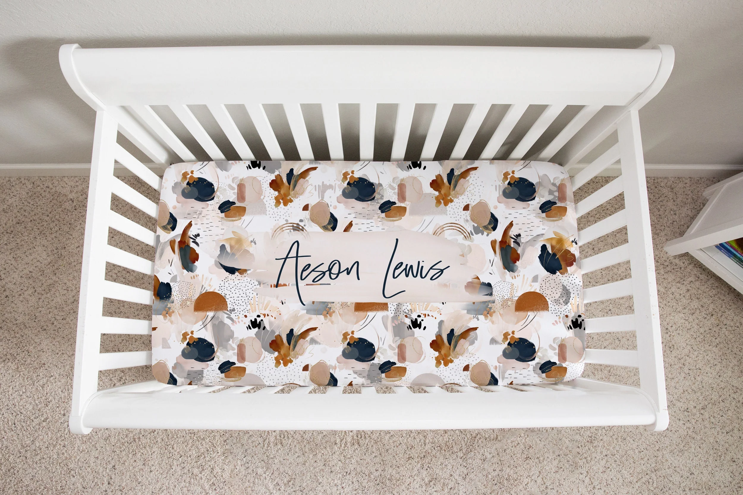 Abstract Personalized Crib Sheet for Boy