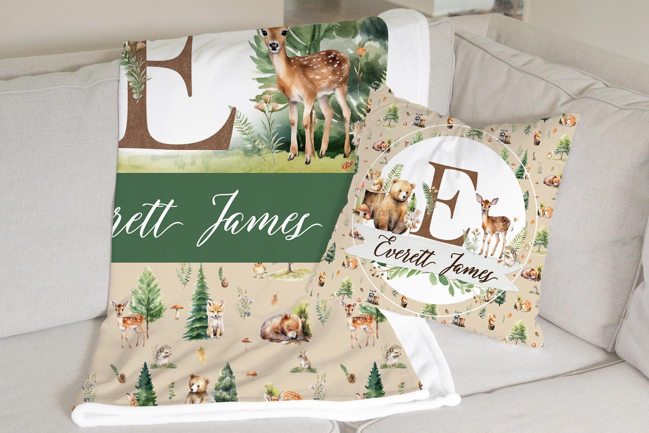 Beige Woodland Personalized Blanket For Boy - Image 3