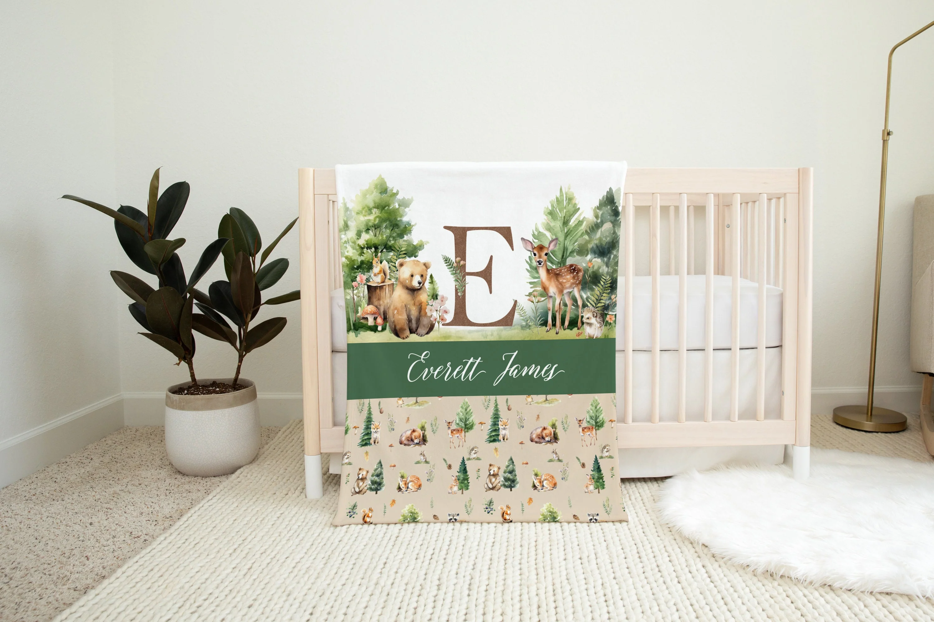 Beige Woodland Personalized Blanket For Boy - Image 5