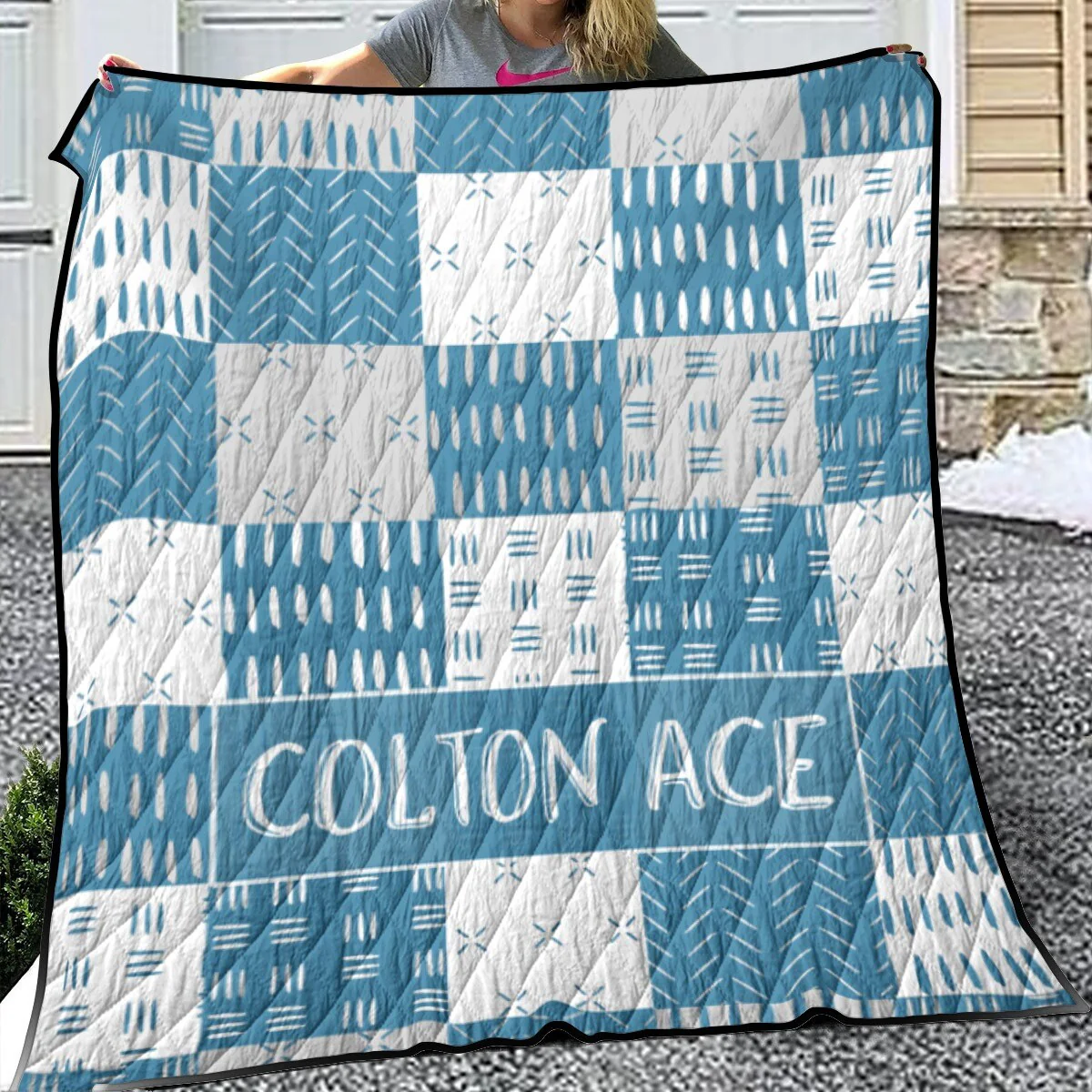 Blue Mudcloth Patchwork Personalized Quilted Bedspread Set - Image 2