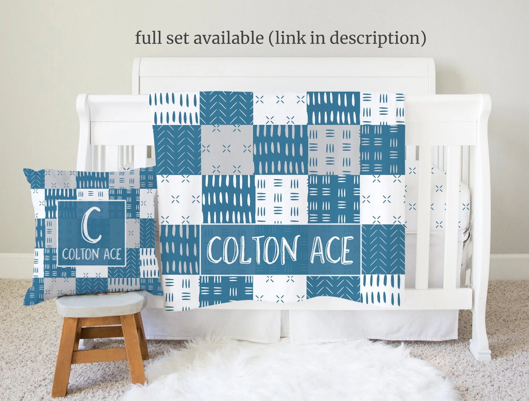 Blue Mudcloth Personalized Blanket For Boy - Image 2