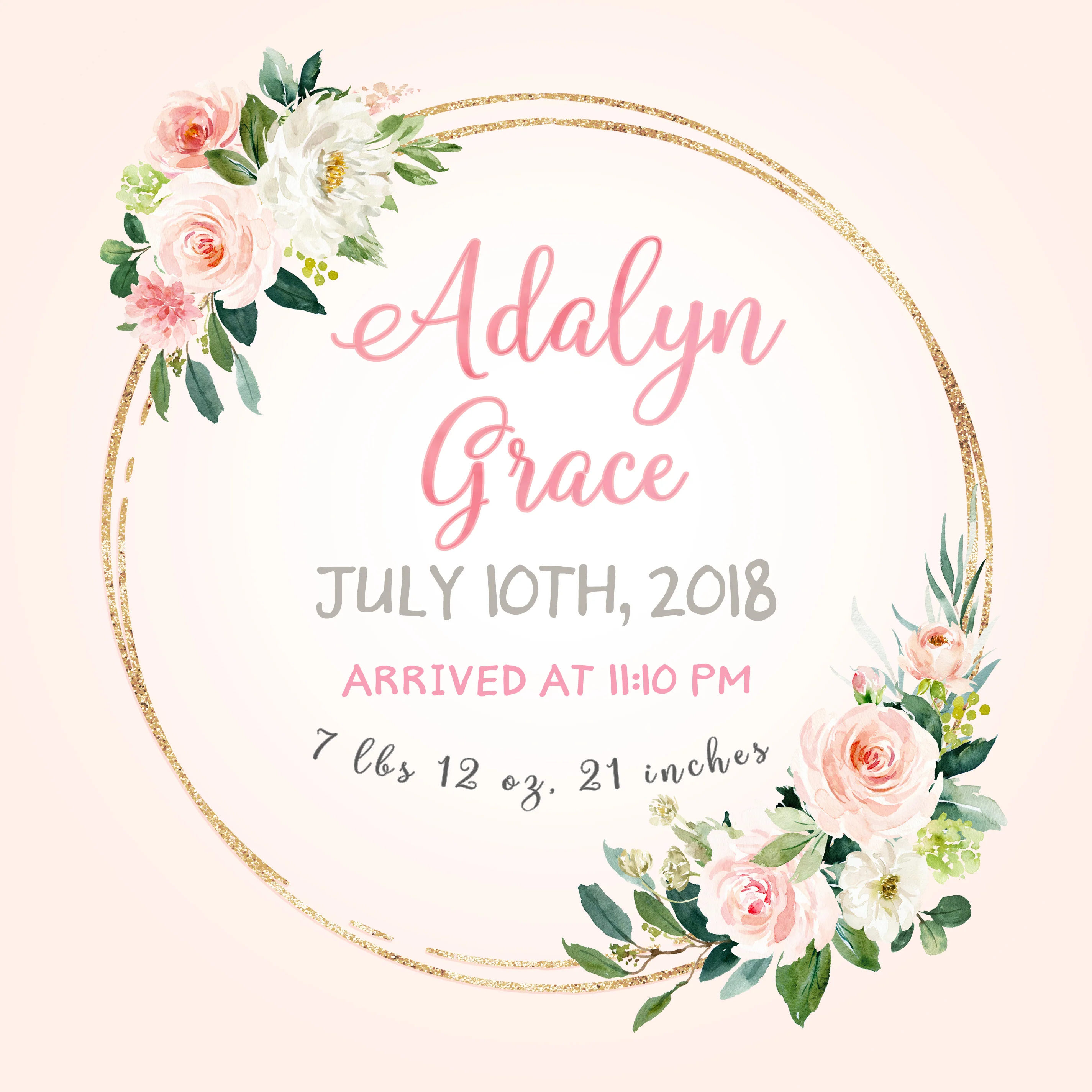 Blush Florals Birth Stats Pillow - Image 4