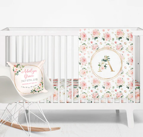 Blush Florals Birth Stats Pillow - Image 6