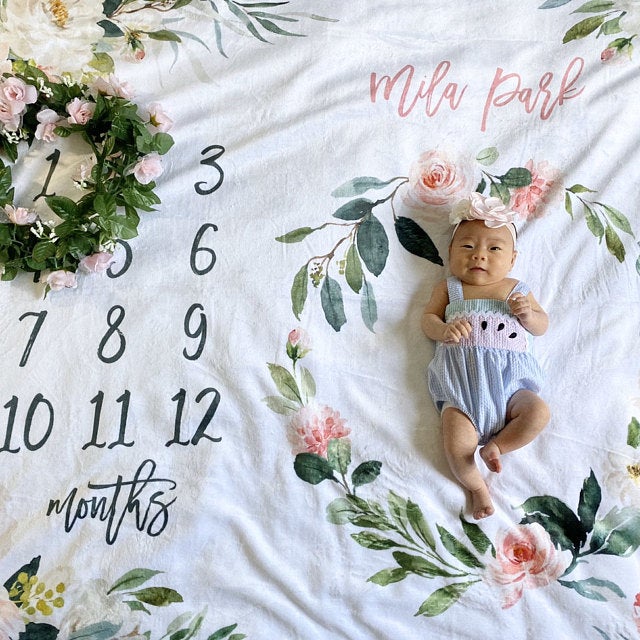 Blush Florals Milestone Blanket for Girl - Image 3