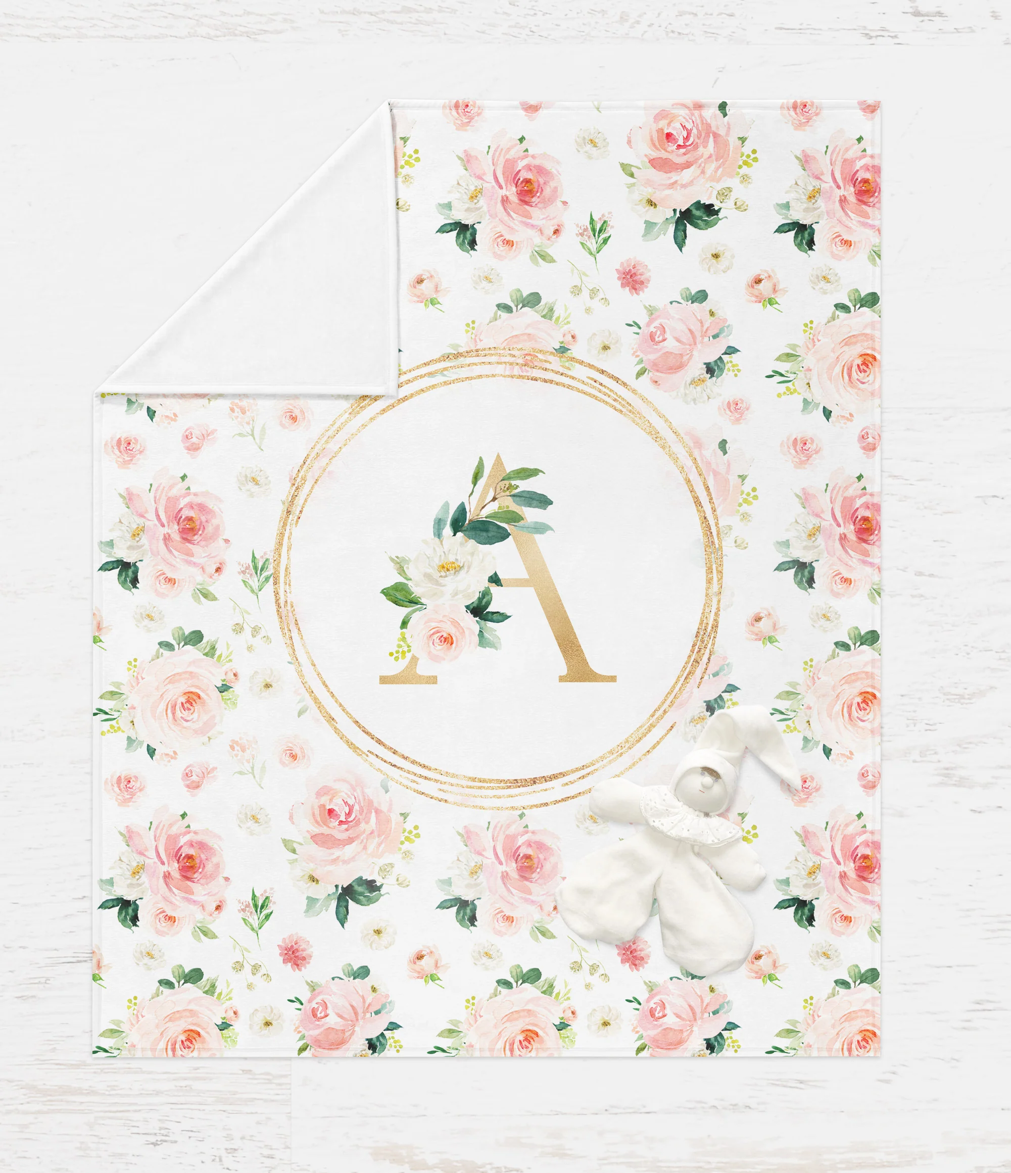 Blush Florals Monogrammed Blanket for Girl - Image 3