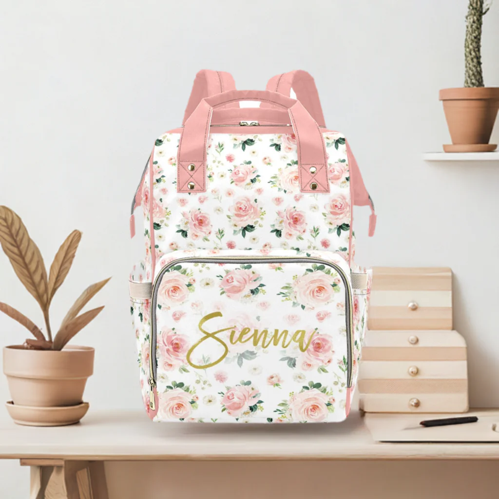 Blush Florals Personalized Diaper Bag - Image 5