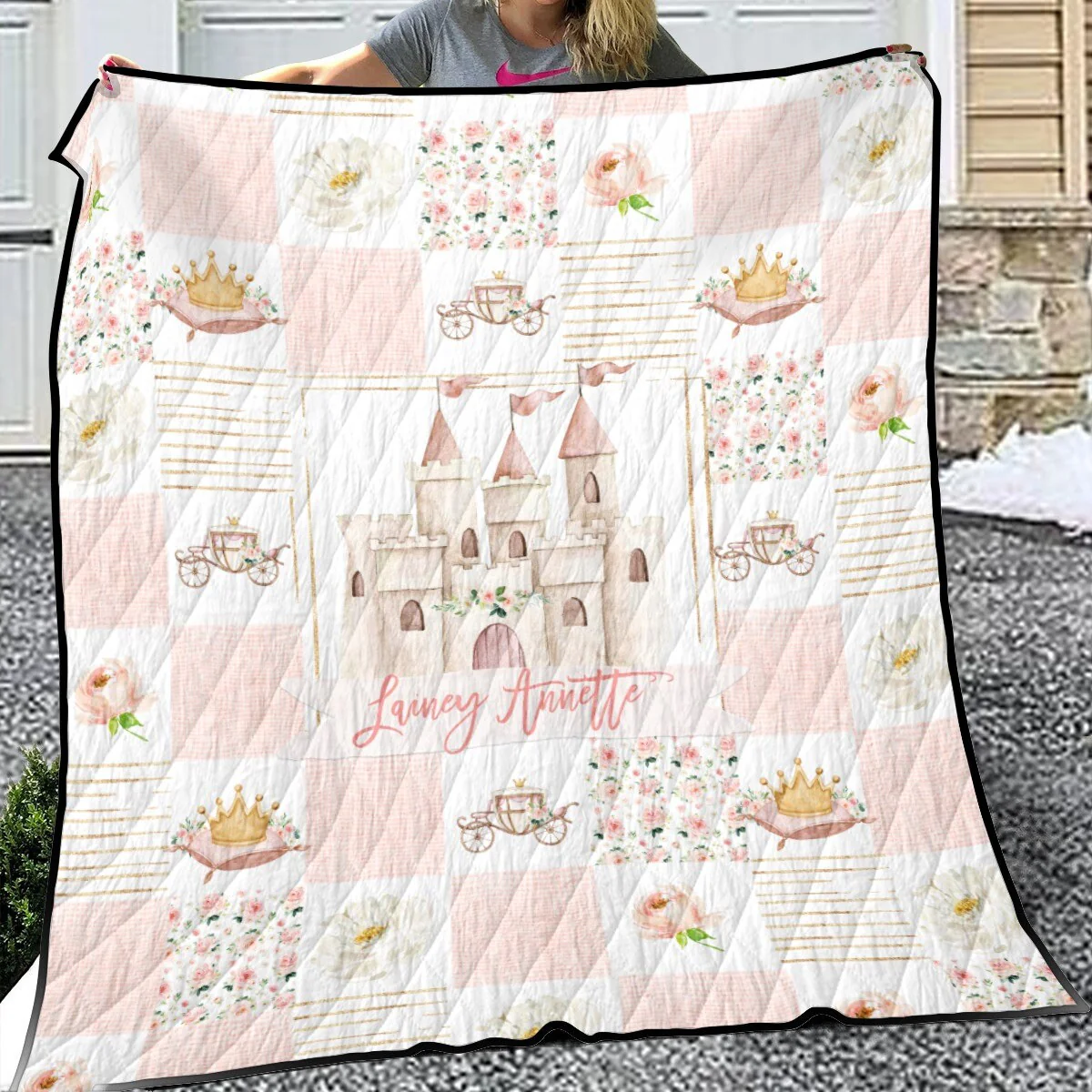 Blush Florals Royal Patchwork Personalized Quilted Bedspread Set - Image 2