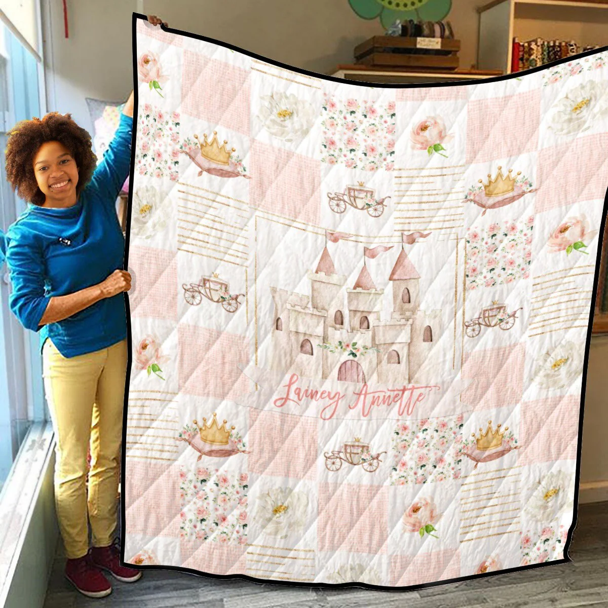 Blush Florals Royal Patchwork Personalized Quilted Bedspread Set - Image 3