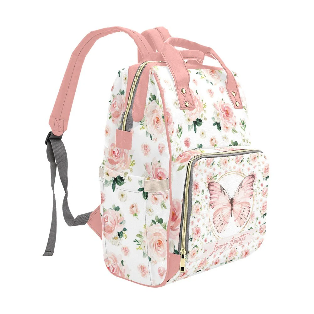 Blush Florals with Butterfly Personalized Diaper Bag - Image 2