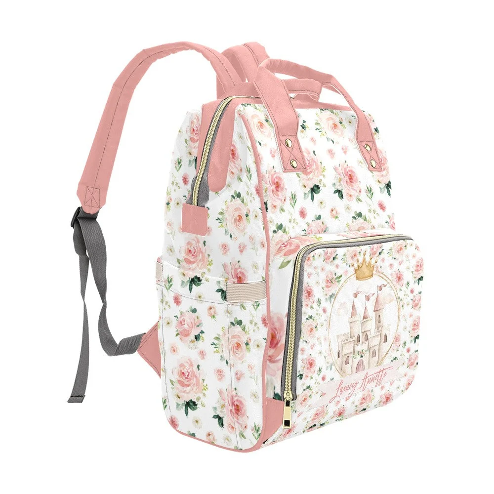 Blush Florals with Castle Personalized Diaper Bag - Image 2