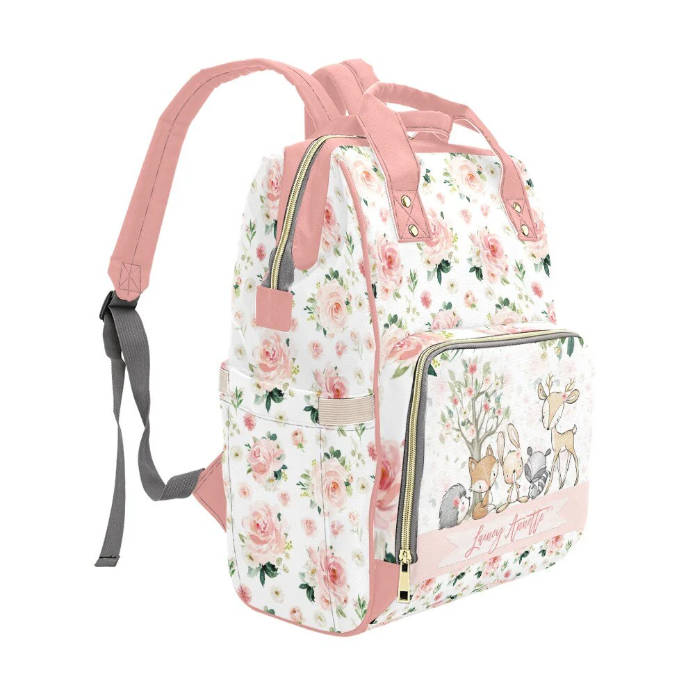 Blush Florals with Deer and Friends Personalized Diaper Bag - Image 3