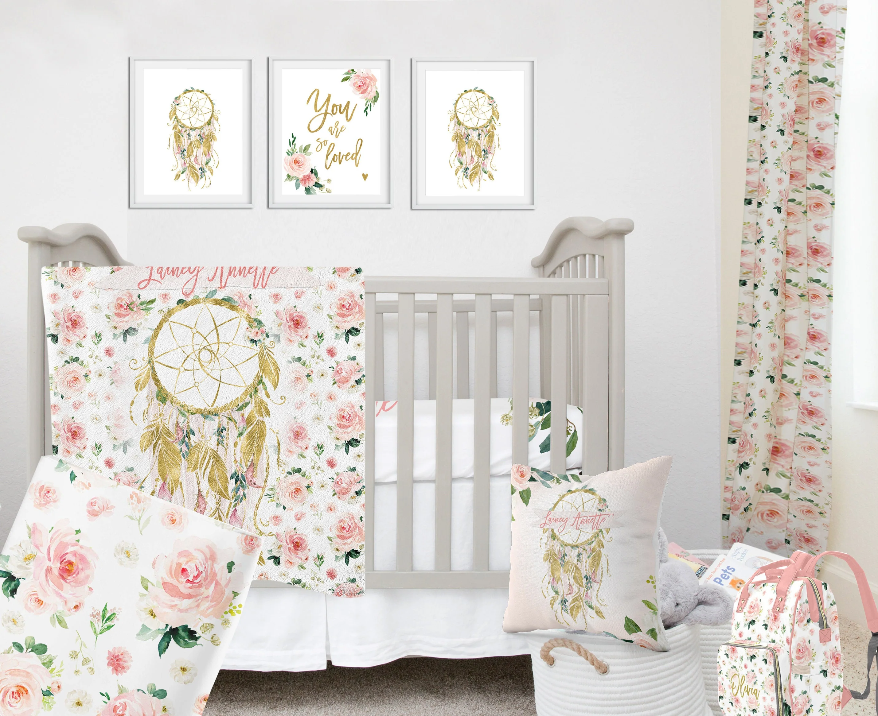 Blush Florals with Dreamcatcher Personalized Blanket for Girl - Image 2