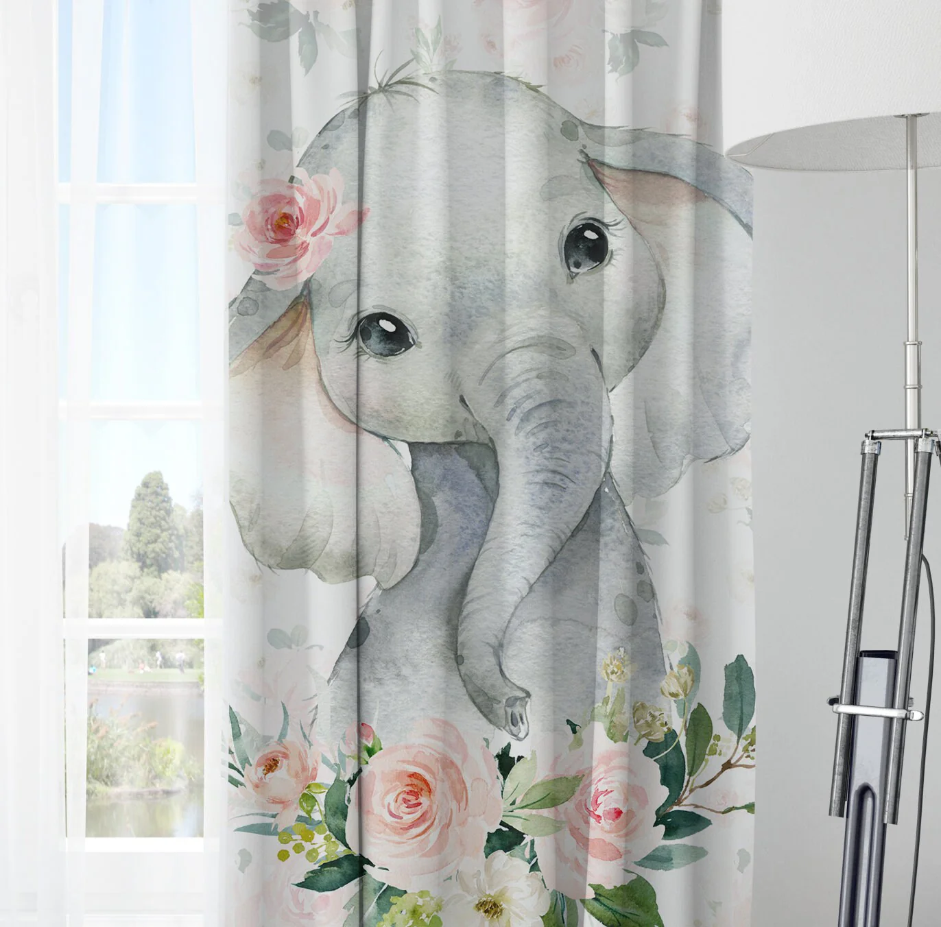 Blush Florals with Elephant Blackout Curtains - Image 3