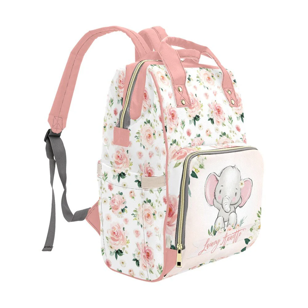 Blush Florals with Elephant Personalized Diaper Bag - Image 2