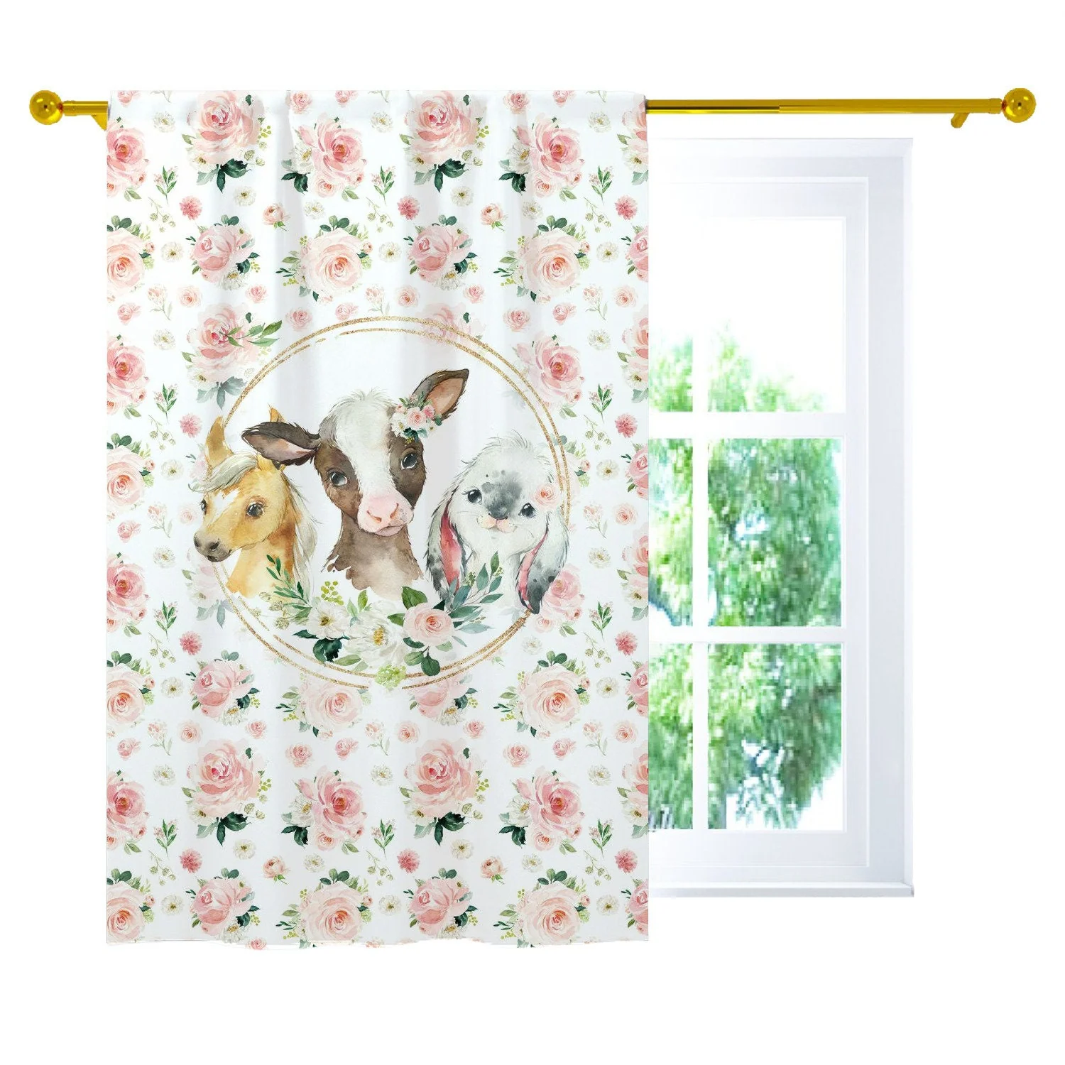 Blush Florals with Farm Animals Blackout Curtains - Image 2