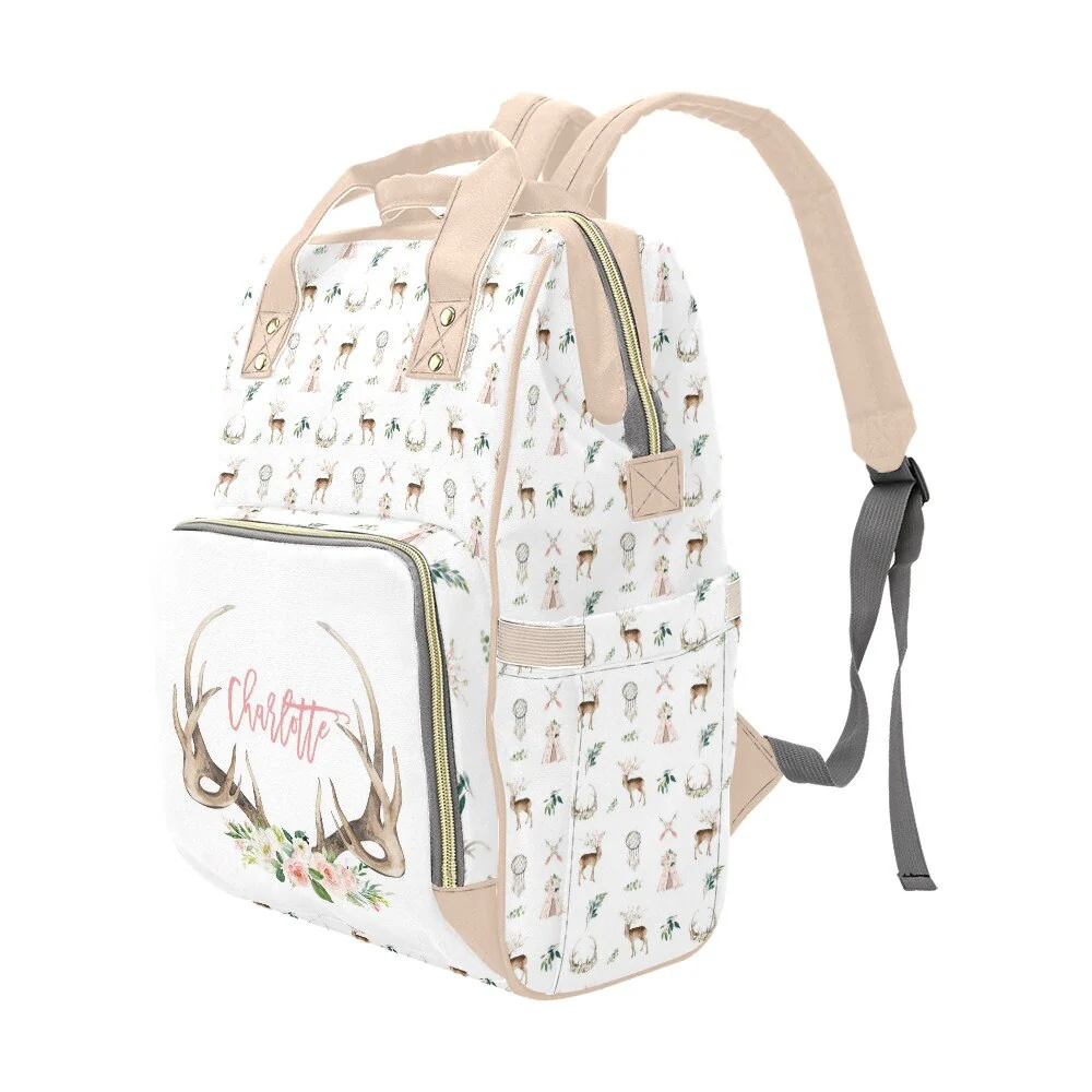 Boho Antlers Girl Personalized Diaper Bag - Image 2