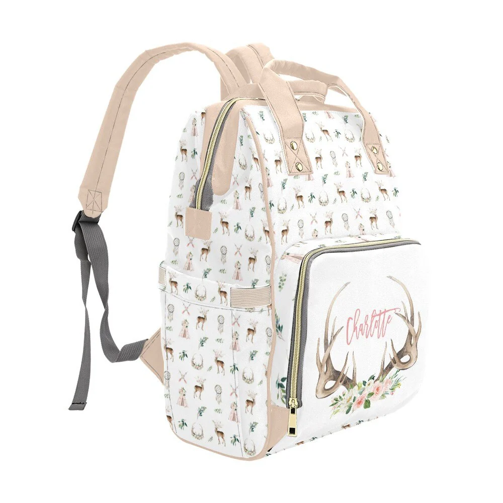 Boho Antlers Girl Personalized Diaper Bag - Image 3