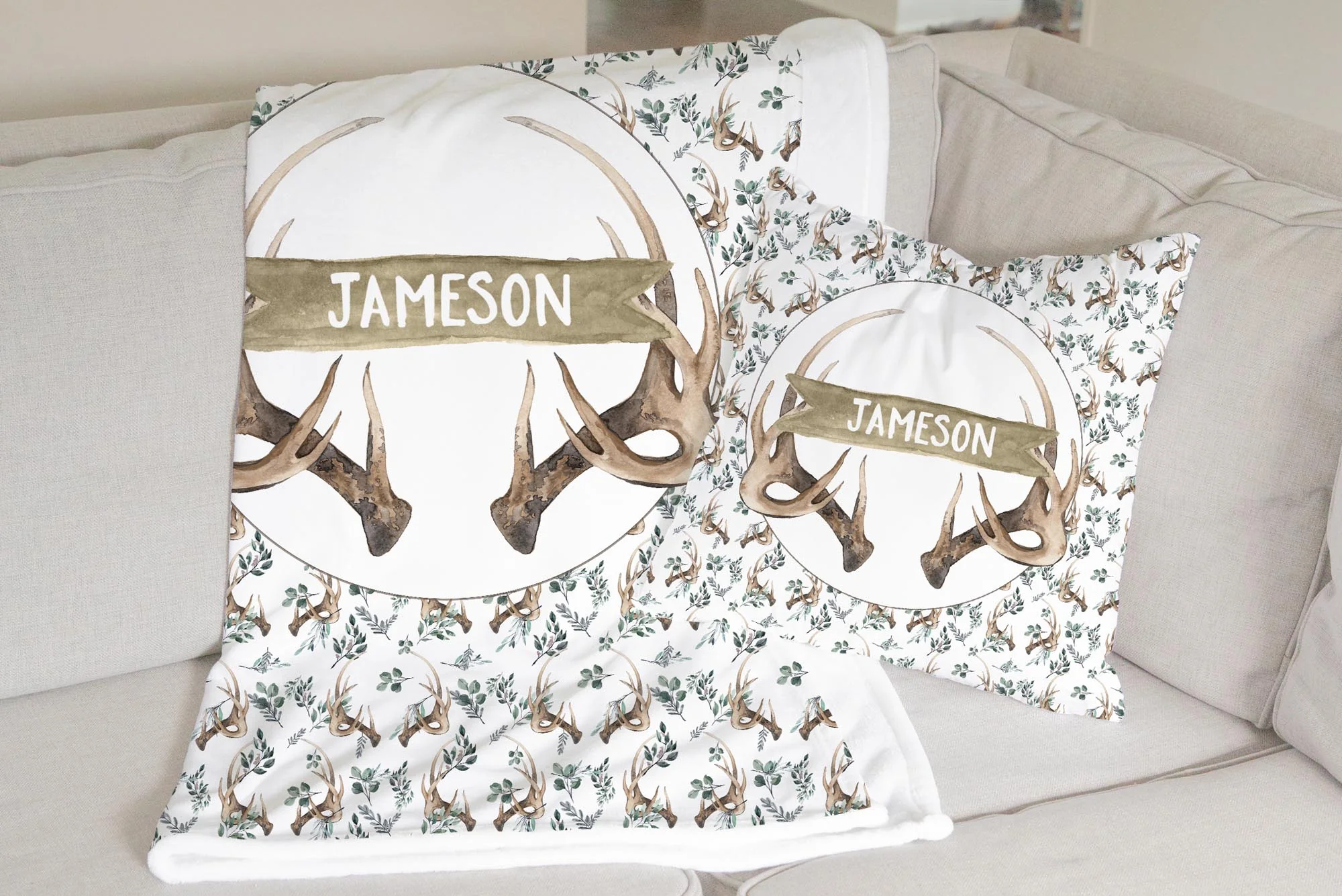 Boho Antlers Personalized Pillow - Image 3
