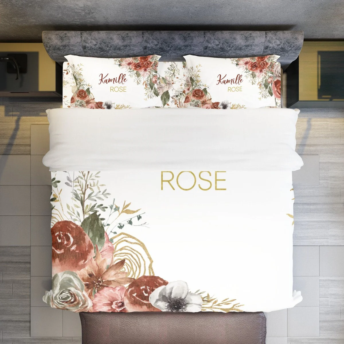 Brown Flowers Personalized Duvet Cover Set for Girl - Image 2