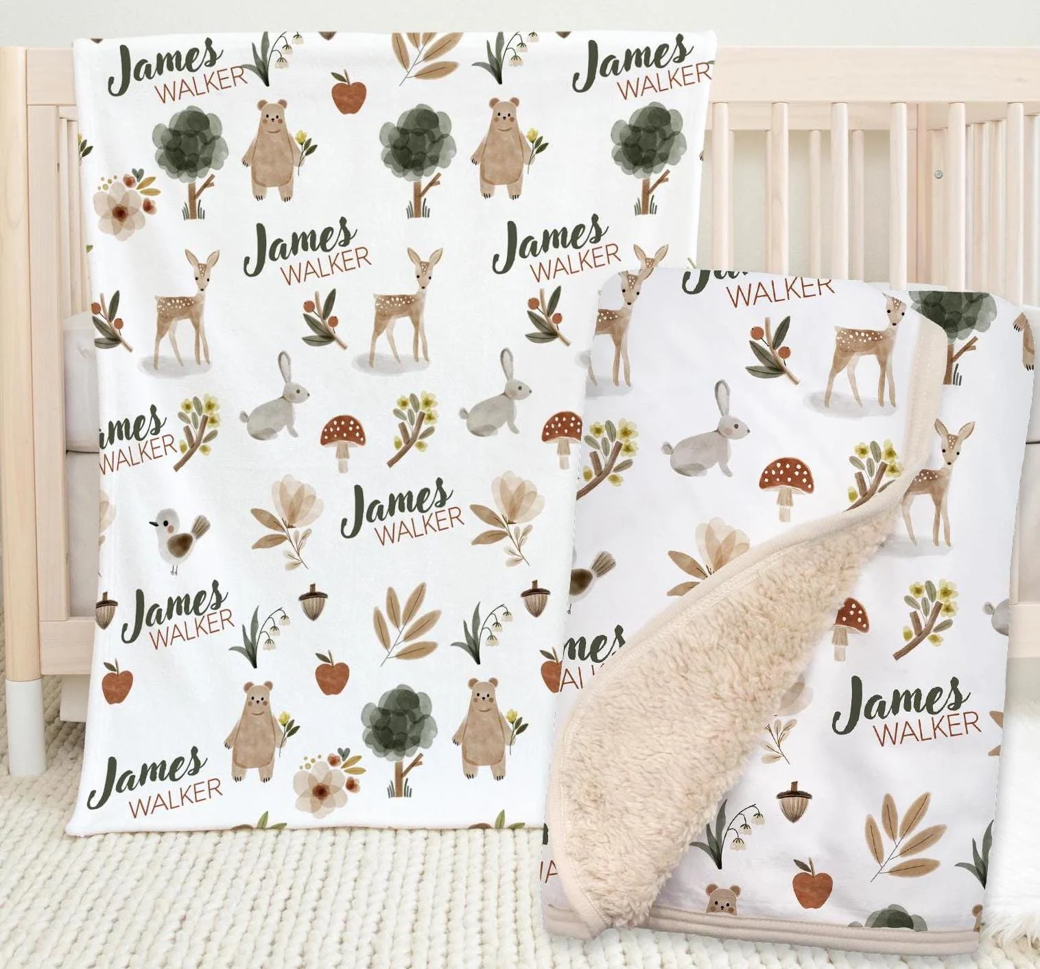 Brown Woodland Personalized Blanket For Boy