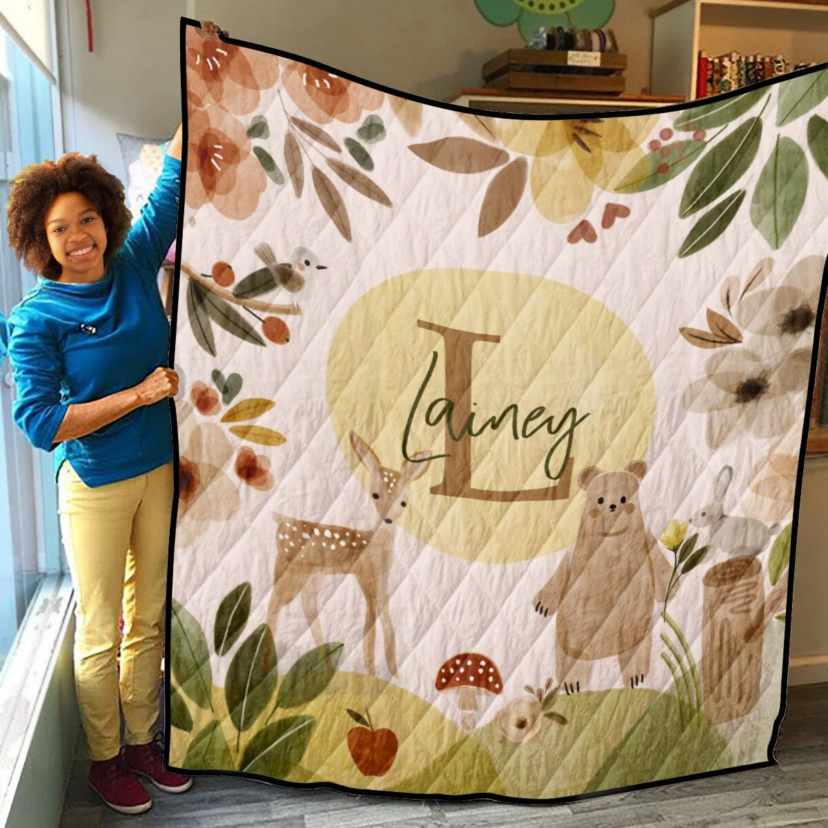 Brown Woodland Personalized Quilted Bedspread Set - Image 4