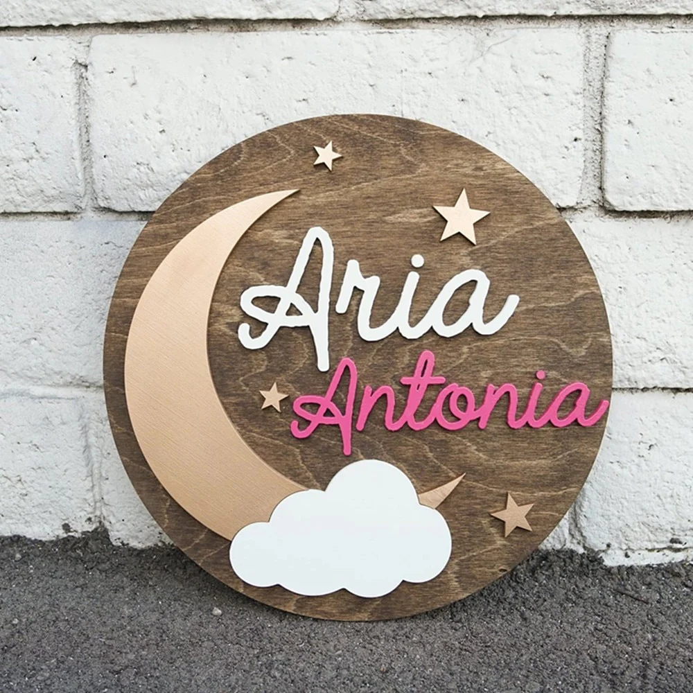 Custom Personalized Wooden Name Sign Moon and Stars - Image 8