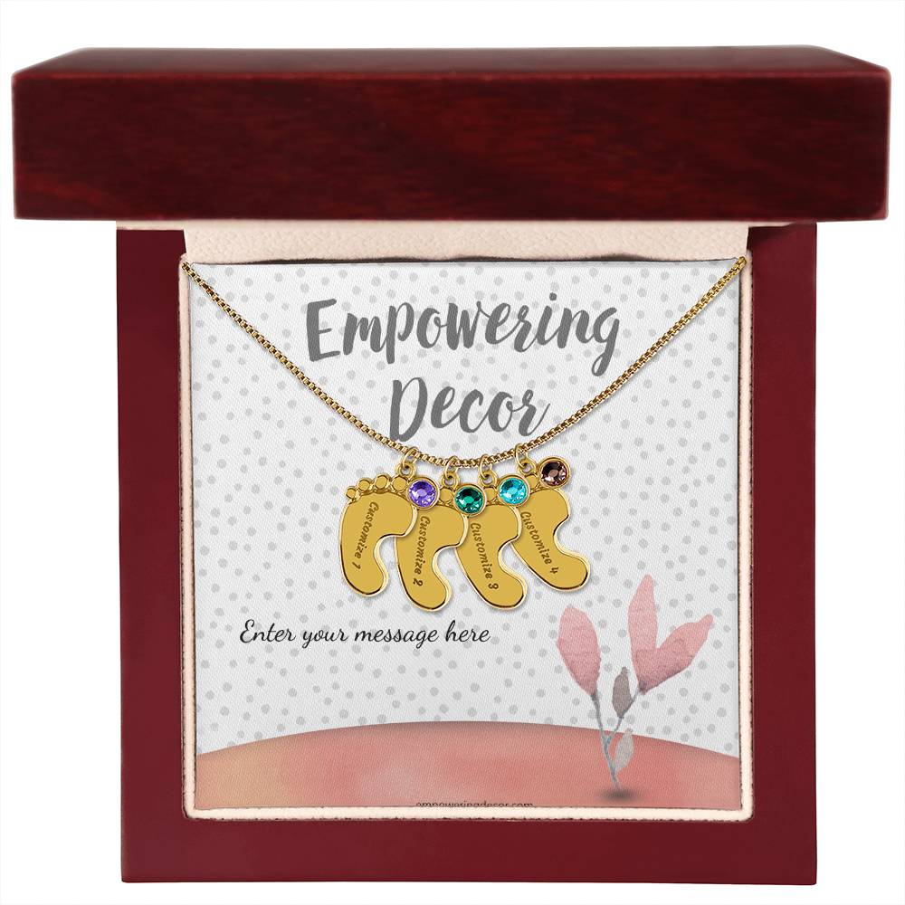 Engraved Baby Feet Necklace with Birthstones - Image 17