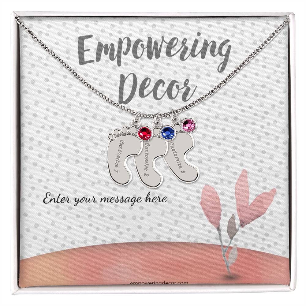 Engraved Baby Feet Necklace with Birthstones - Image 9
