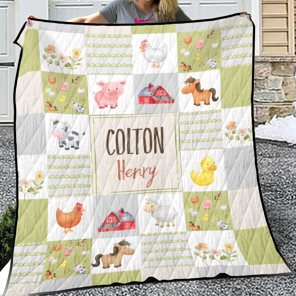 Farm Animals Patchwork Personalized Quilted Bedspread Set - Image 2