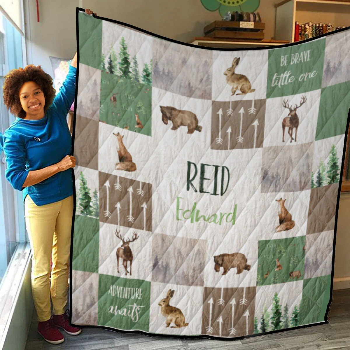Forest Animals Patchwork Personalized Quilted Bedspread Set - Image 3
