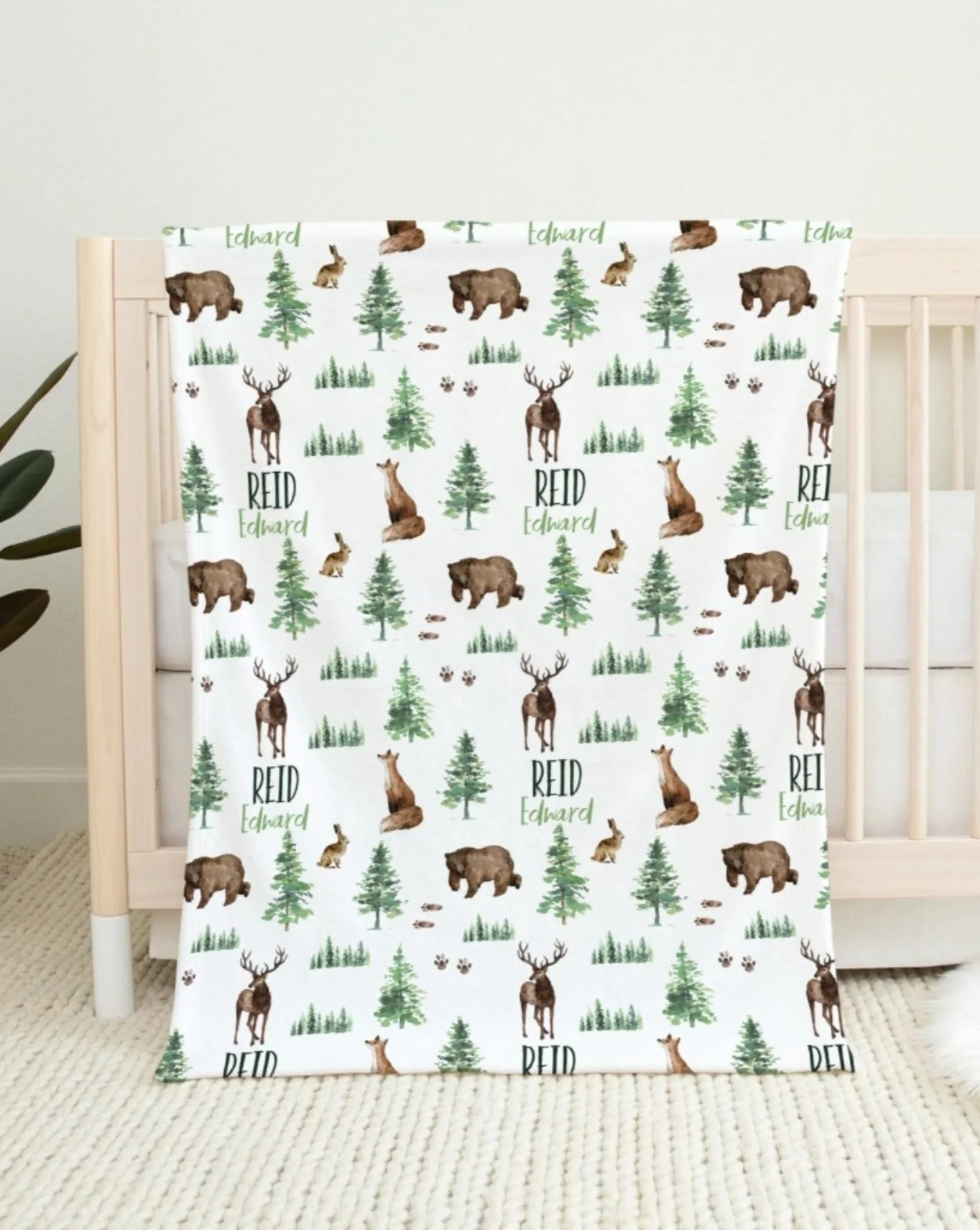 Forest Animals Personalized Patterned Blanket for Boy