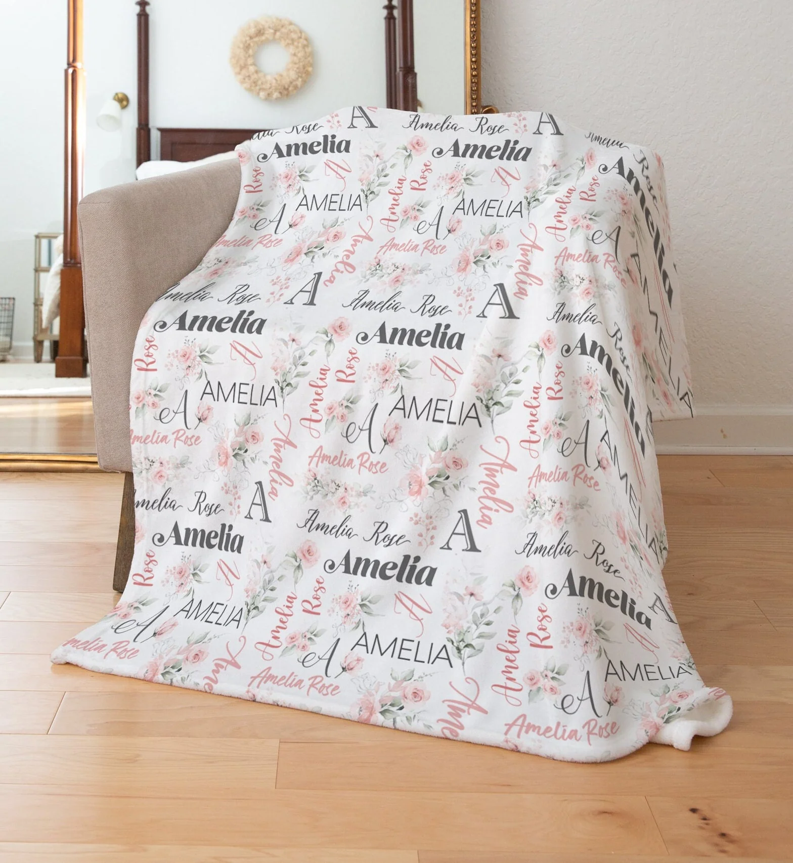 Gentle Pink Repeated Name Personalized Blanket for Girl - Image 5