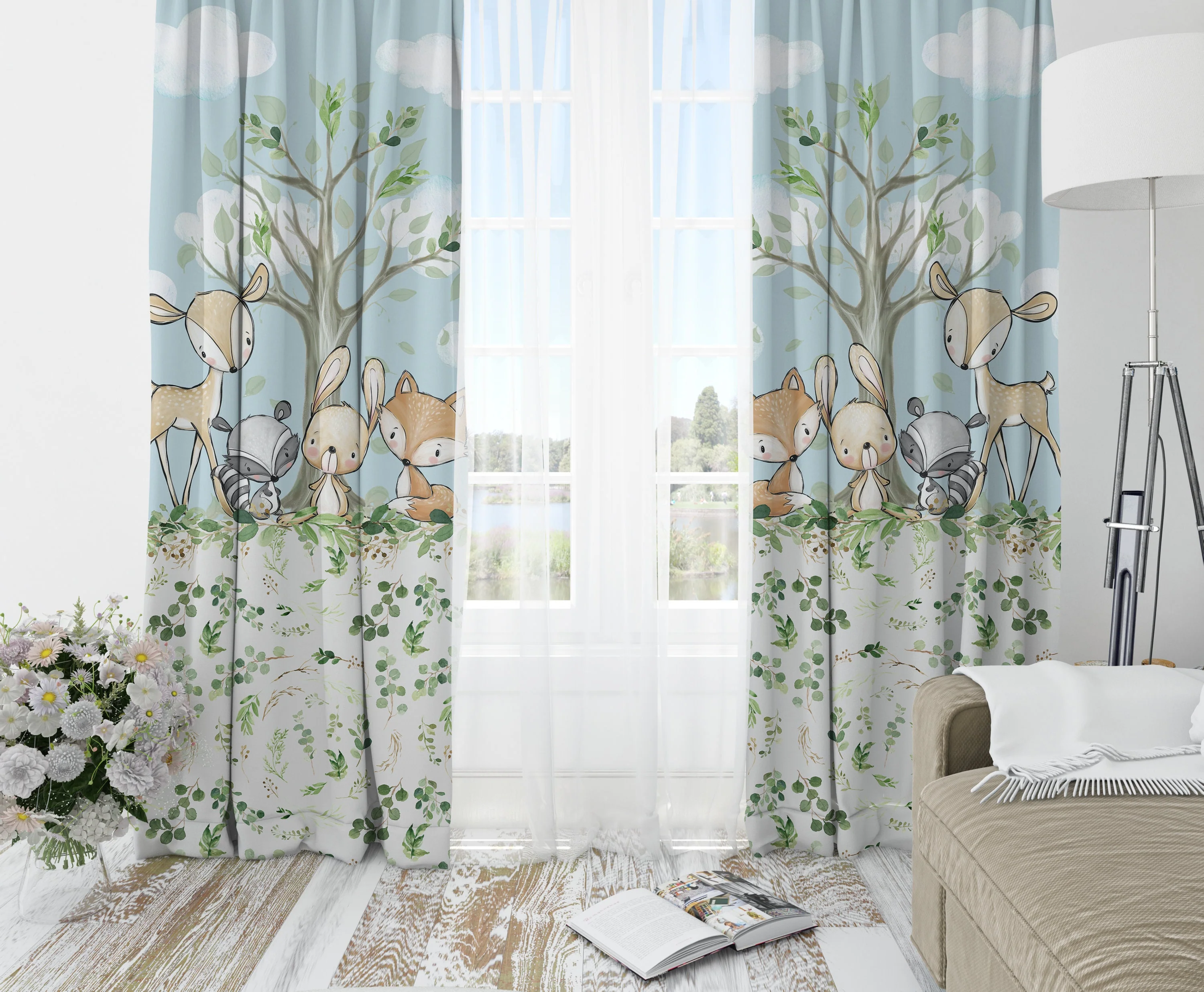 Greenery with Deer and Friends Blackout Curtains - Image 2