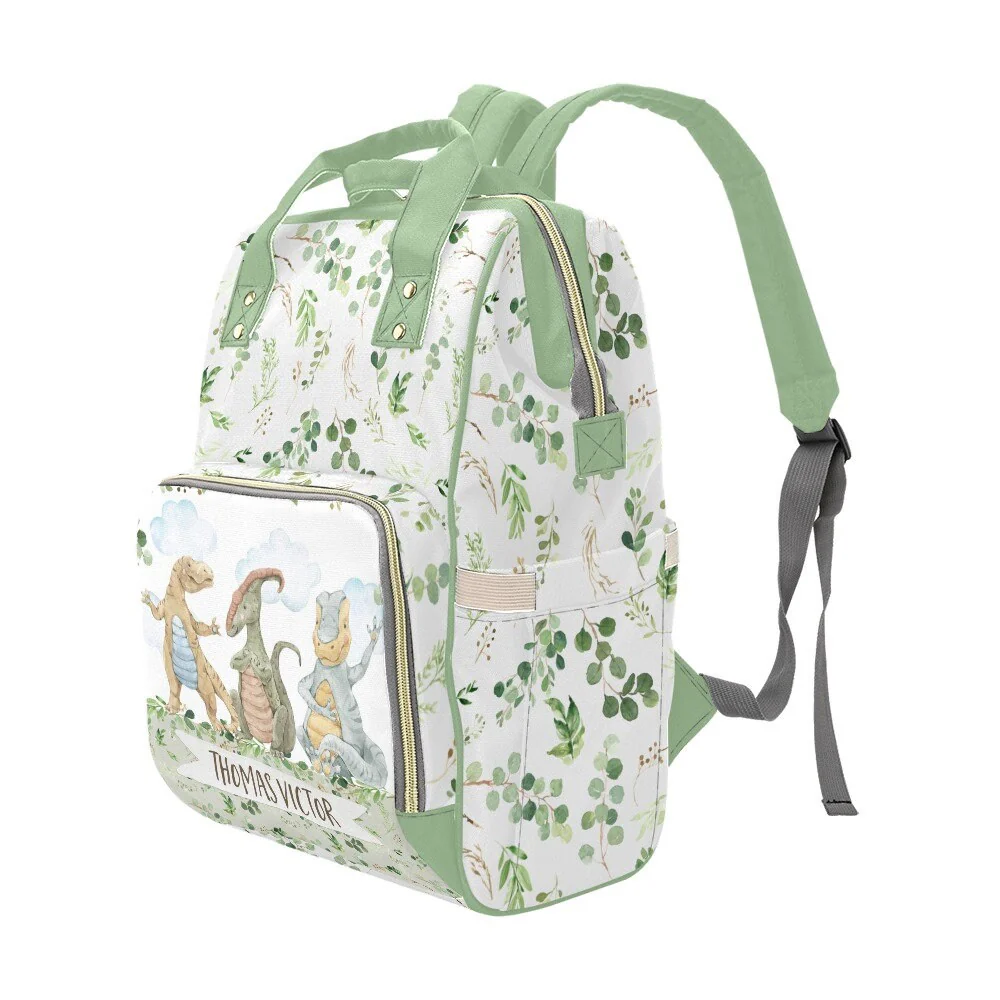Greenery with Dinosaurs Personalized Diaper Bag - Image 3