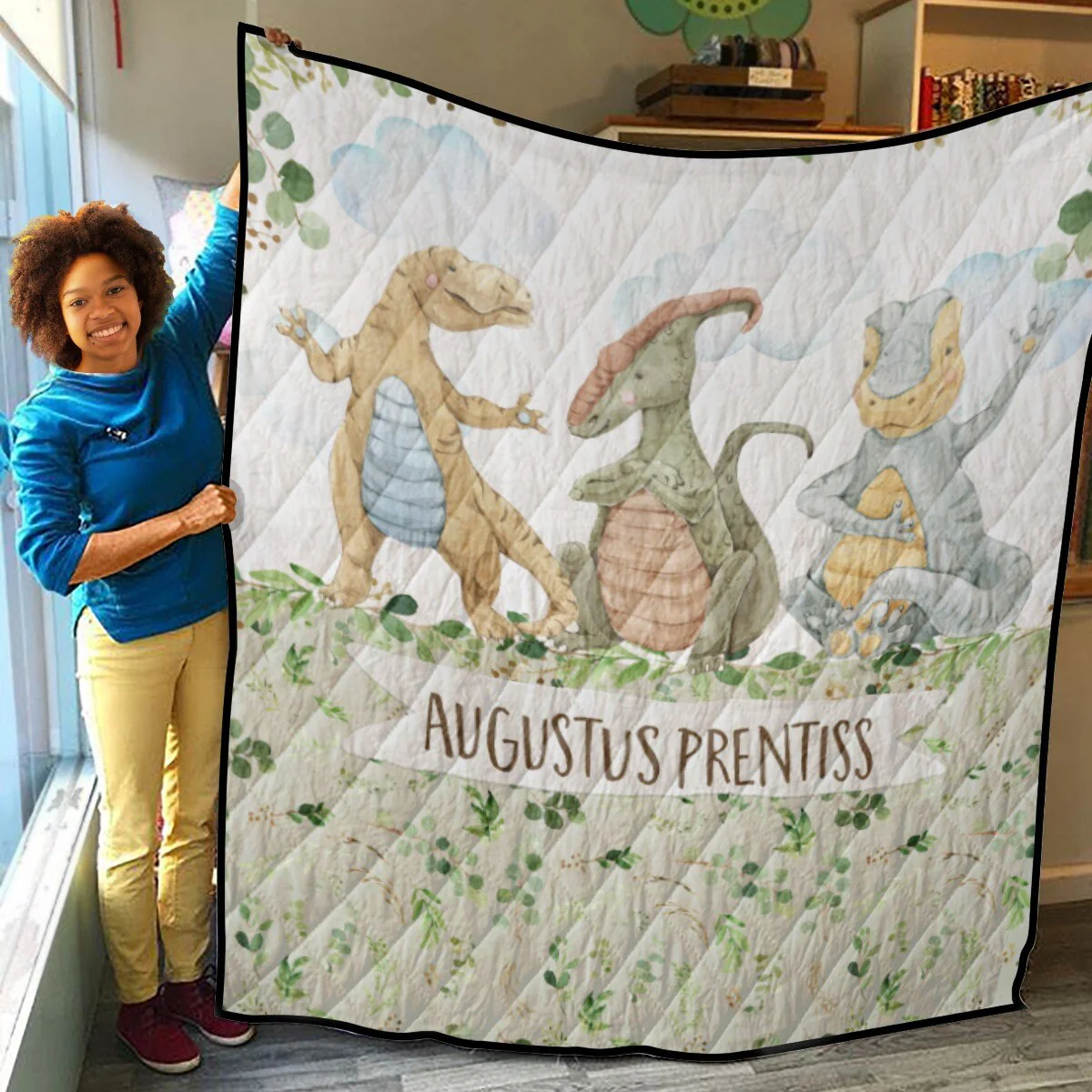 Greenery with Dinosaurs Personalized Quilted Bedspread Set - Image 3