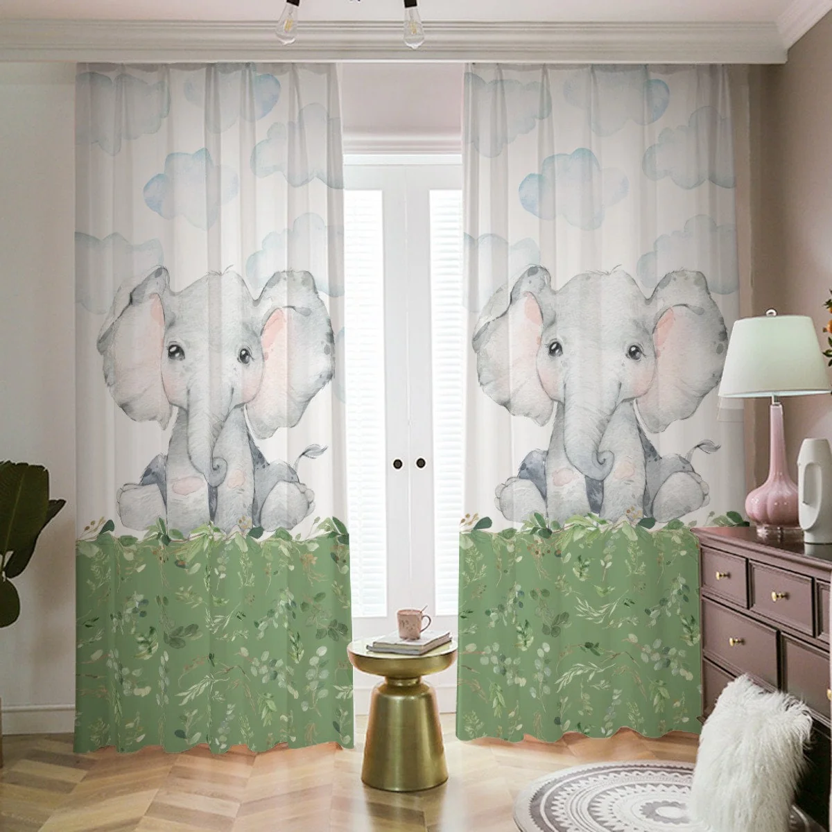 Greenery with Elephant Blackout Curtains - Image 2