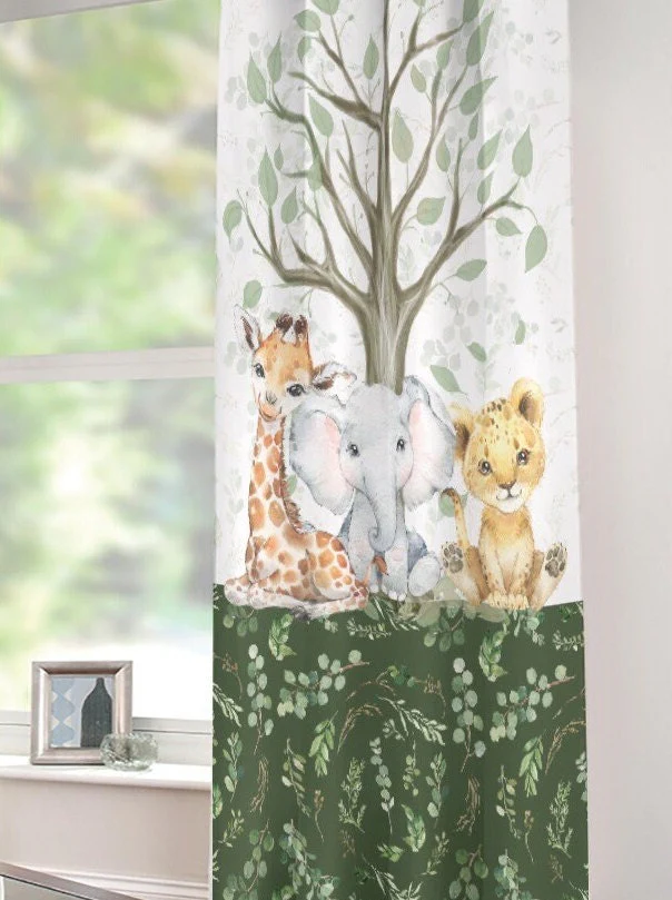 Greenery with Safari Animals and a Tree Blackout Curtains - Image 3