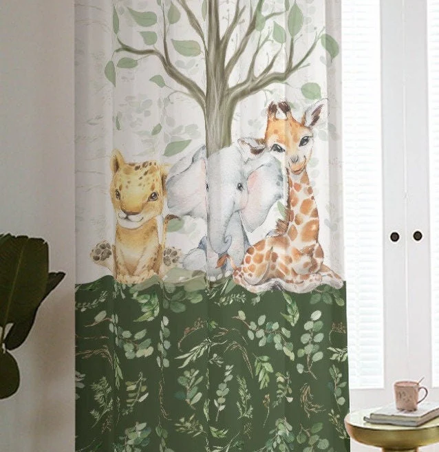 Greenery with Safari Animals and a Tree Blackout Curtains - Image 4
