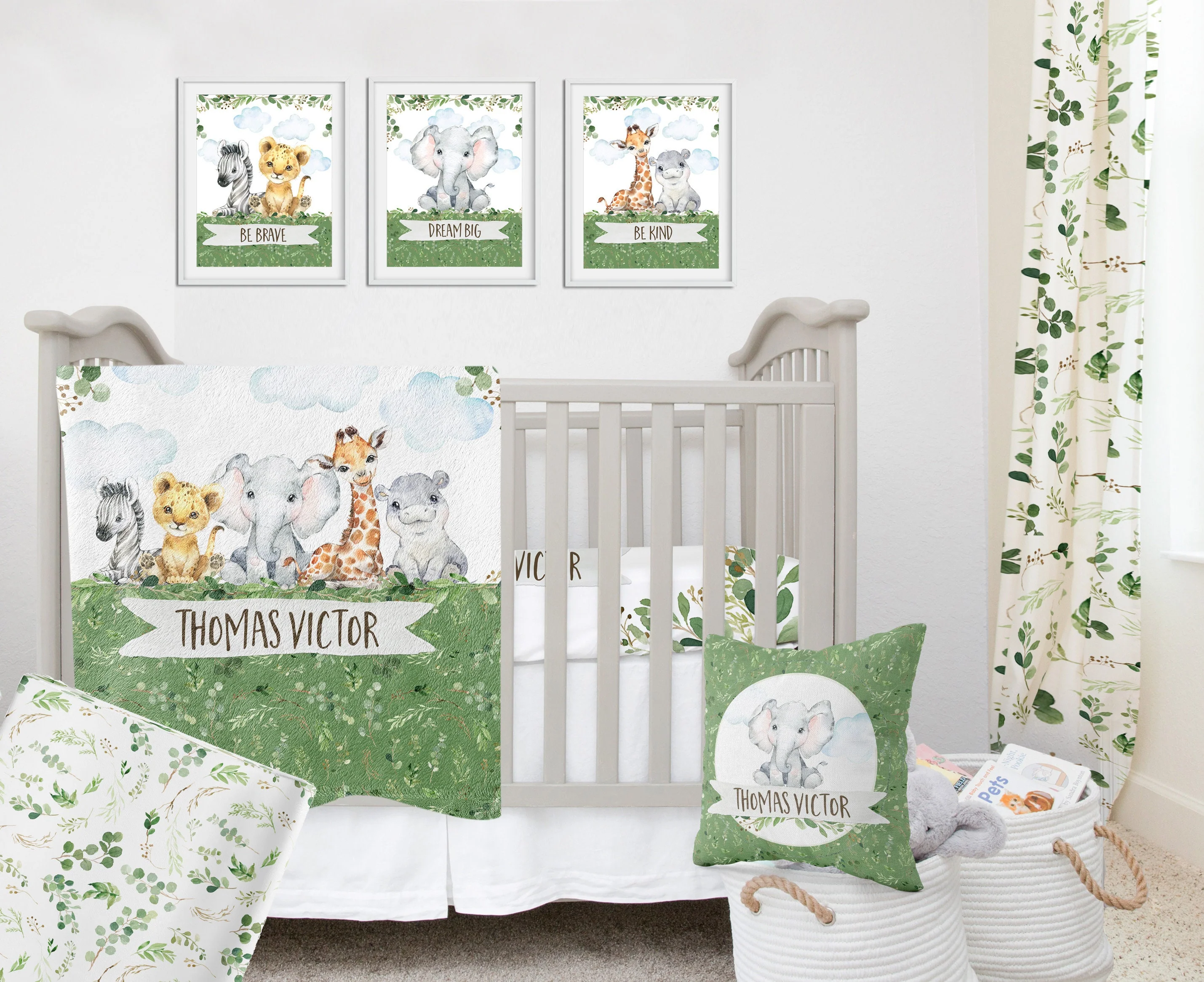 Greenery with Safari Animals Personalized Blanket For Boy - Image 2