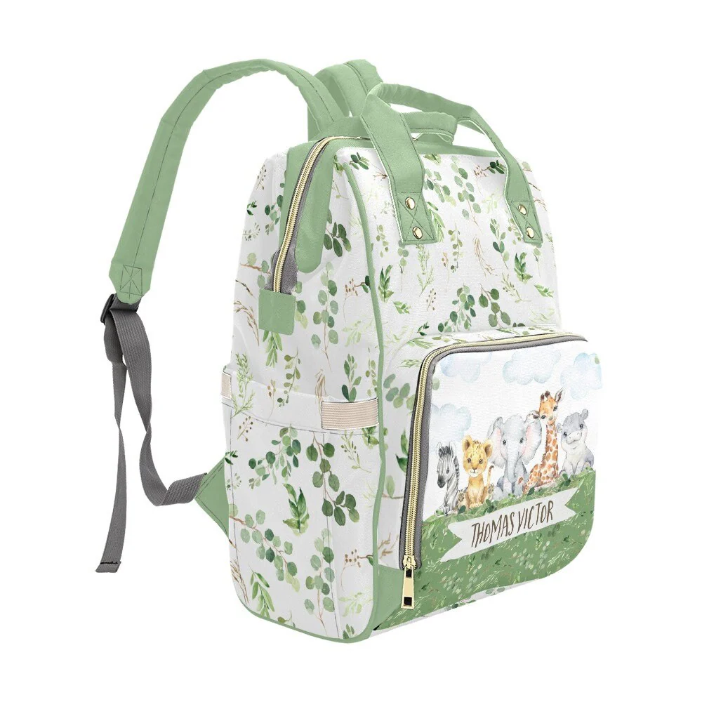 Greenery with Safari Animals Personalized Diaper Bag - Image 4