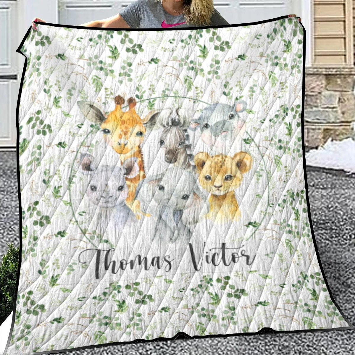 Greenery with Safari Babies Personalized Quilted Bedspread Set - Image 2