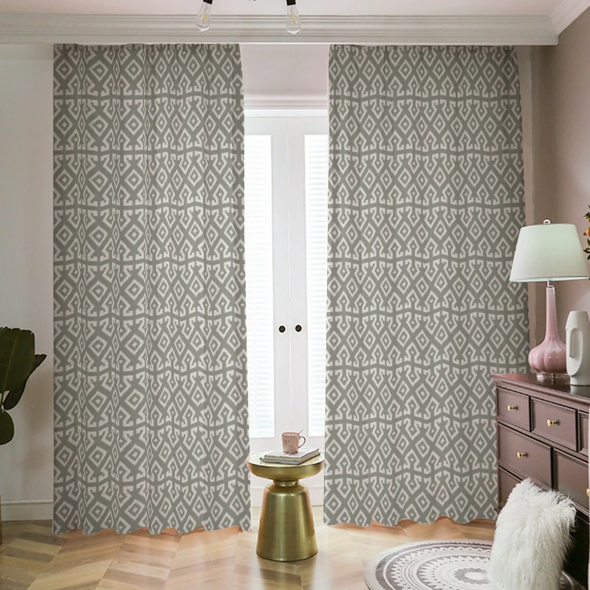 Grey Patterned Blackout Curtains - Image 3