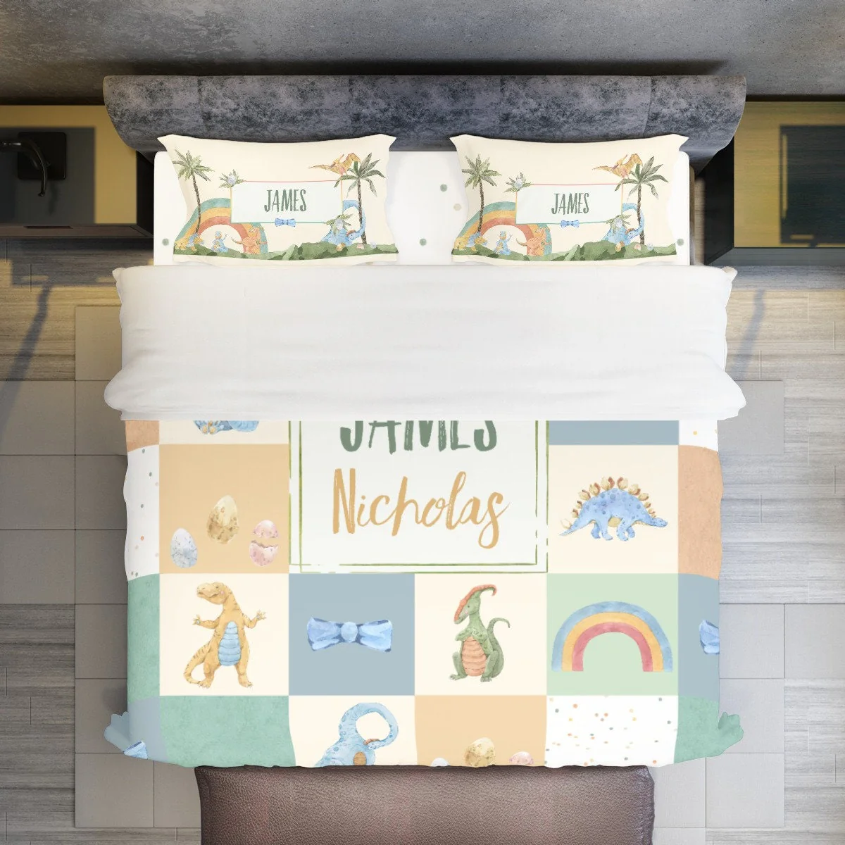 Happy Dinos Personalized Duvet Cover Set for Girl or Boy - Image 2