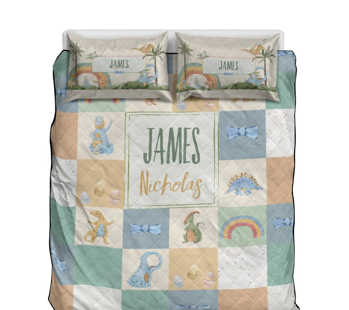 Happy Dinos Personalized Quilted Bedspread Set - Image 2