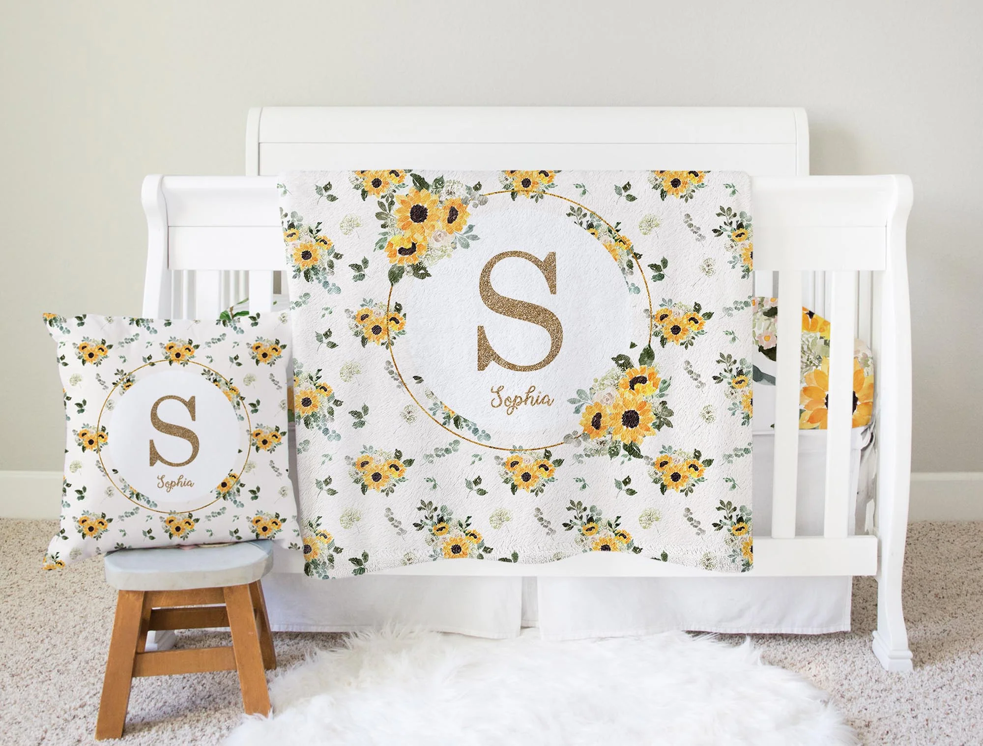 Hello Sunshine Sunflower Monogrammed Blanket for Girl - Image 3