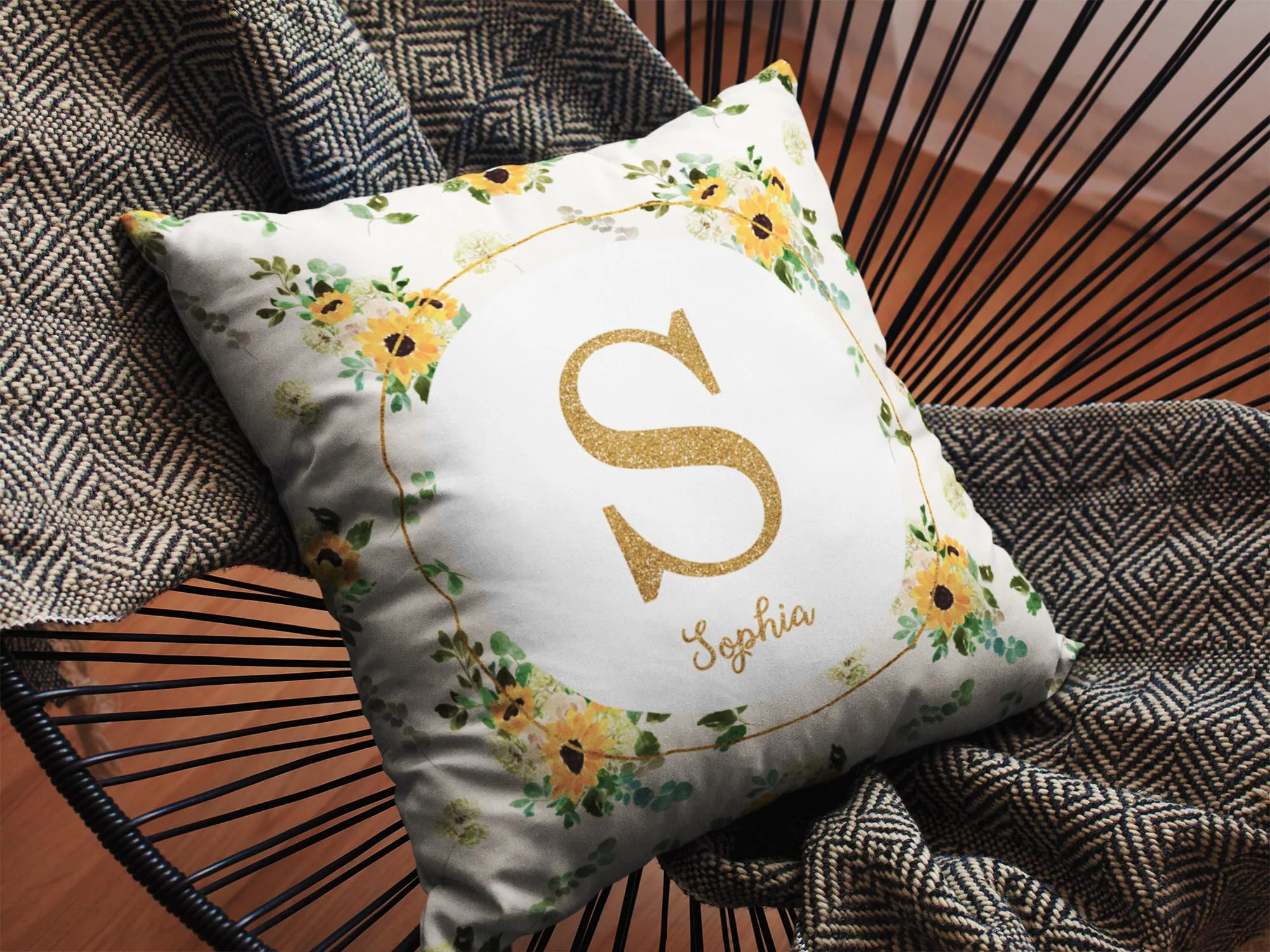 Hello Sunshine Sunflower Monogrammed Pillow for Girl - Image 3