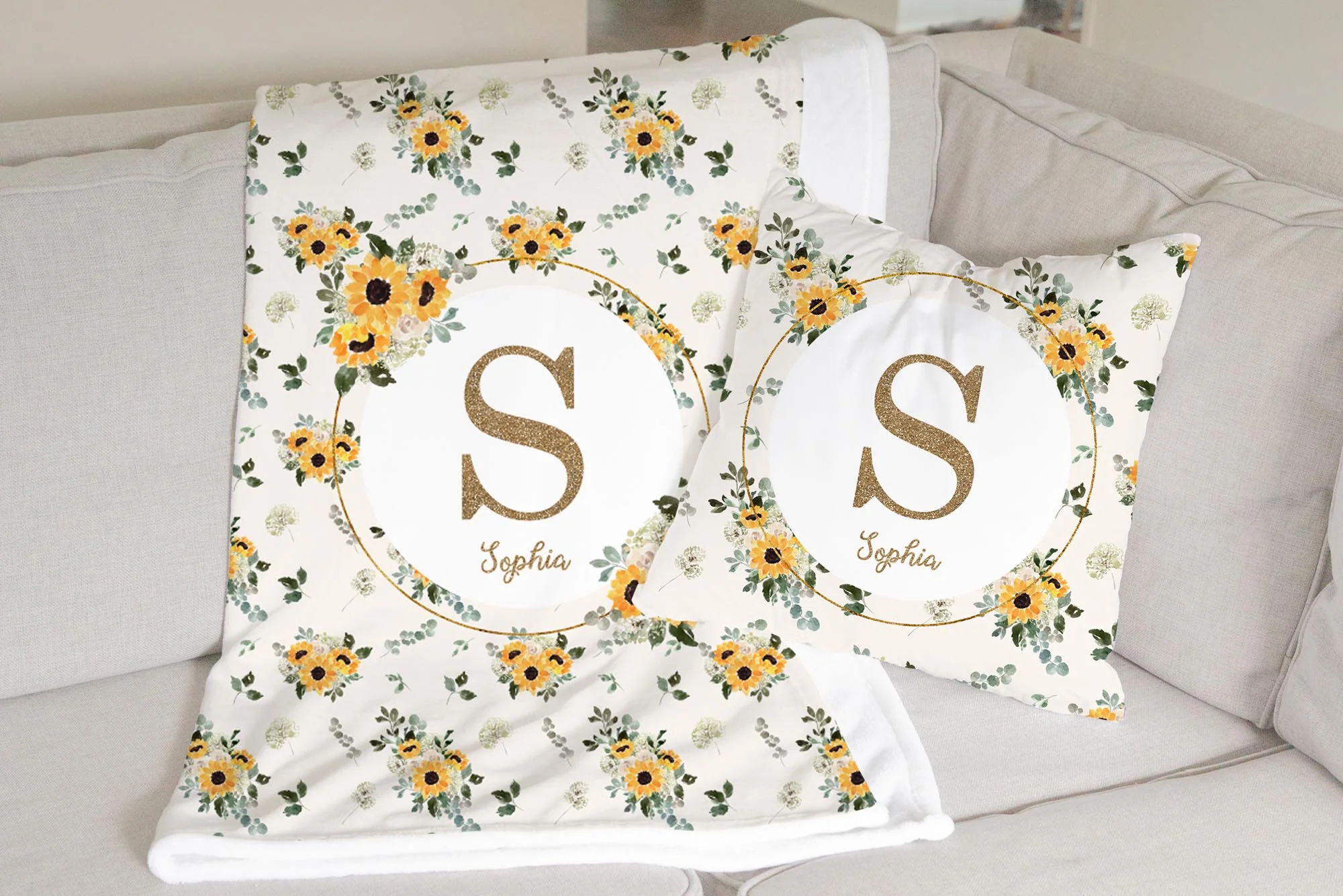 Hello Sunshine Sunflower Monogrammed Pillow for Girl - Image 5