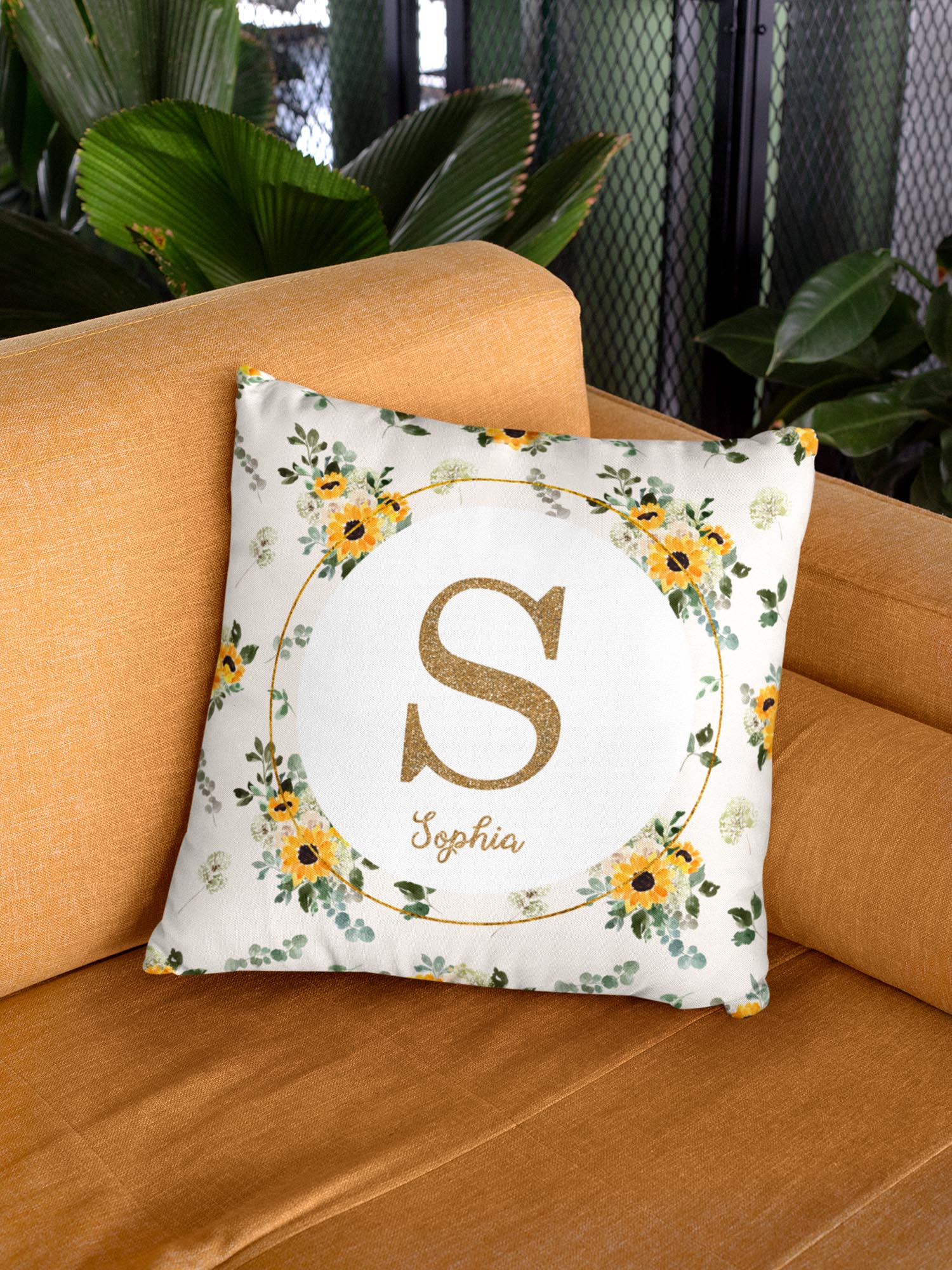 Hello Sunshine Sunflower Monogrammed Pillow for Girl - Image 7