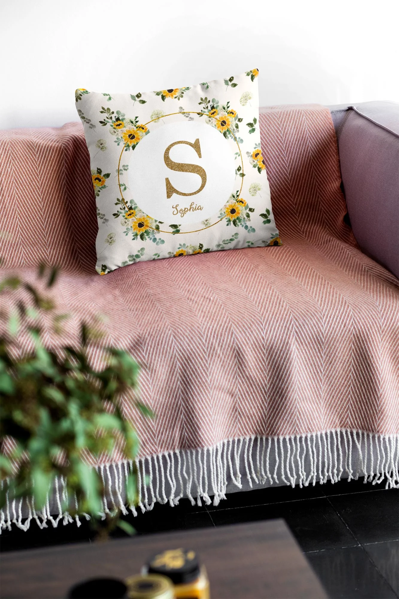 Hello Sunshine Sunflower Monogrammed Pillow for Girl - Image 8