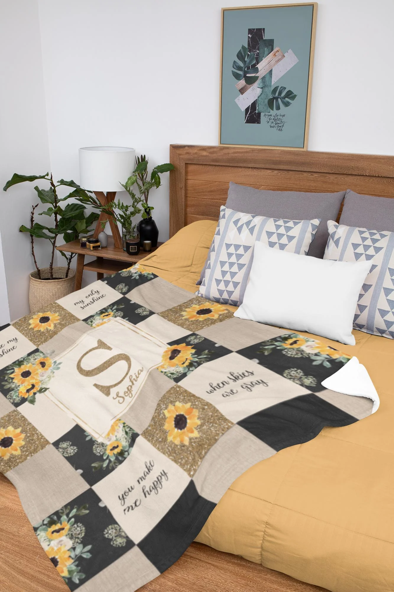 Hello Sunshine Sunflower Personalized Quilt Inspired Blanket for Girl - Image 5